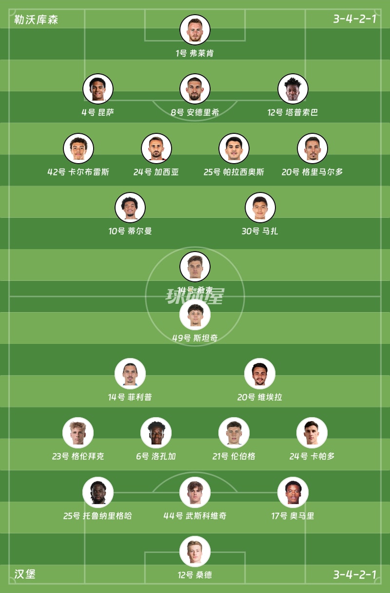 勒沃库森vs汉堡首发阵容