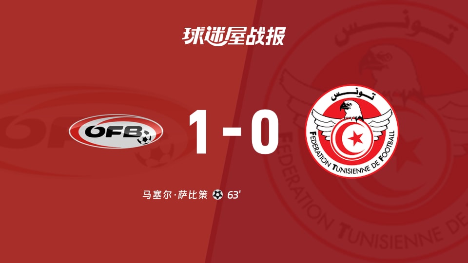 【国际友谊六月】奥地利vs突尼斯比赛结果:奥地利(1-0)突尼斯比分战报(2026年06月02日)
